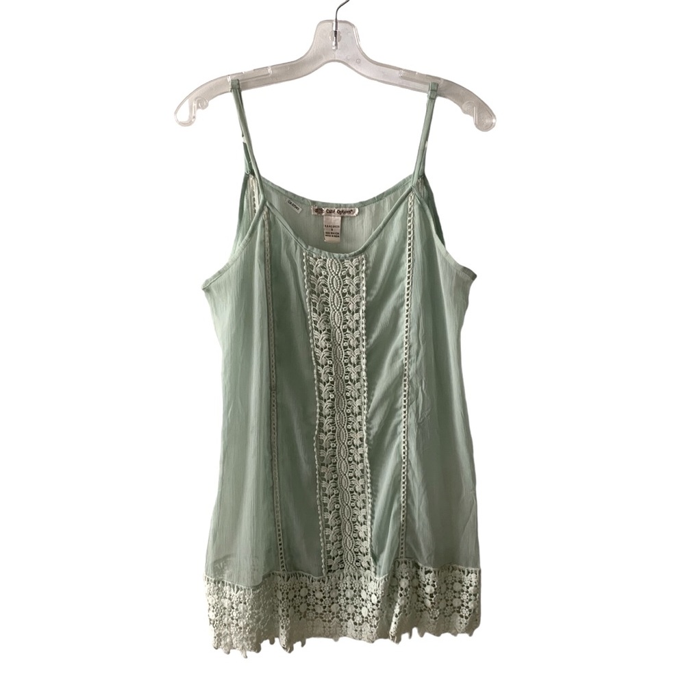 Semi Sheer Babydoll Mini Cover Up Dress Size Small Sage Green Crochet Cute Y2K